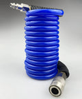 Flexible Polyurethane Recoil Air Hose, One Quarter Inch Inner Diameter, Ten Feet Blue With Bend Restrictor And Industrial Quick Coupler And Plug
