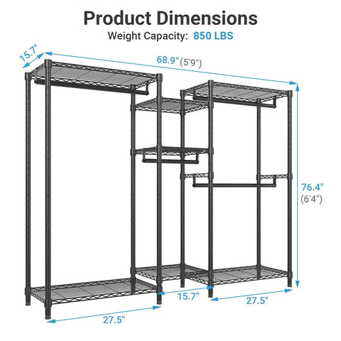 Heavy Duty Wire Clothes Rack Featuring Four Adjustable Hanging Rods And Seven Roomy Storage Shelves For An Absolute Boss Everyday Max Capacity Closet Storage Arrangement