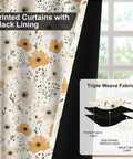 Floral Blackout Curtains For Bedroom And Living Room 84 Inch Length Two Panels Set Thermal Insulated Light Blocking Drapes With Tiebacks Farmhouse Darkening Window Treatments For Light And Noise Reduction showing black lining and triple weave fabric.