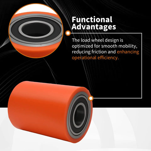 2Pcs Load Wheel Set Replacement For Toyota 8HBW23 Electric Pallet Jack Lift Truck, orange nylon load wheel with steel hub.