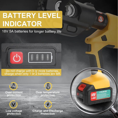 Battery level indicator for Heavy Duty 12 Ton Electric Hydraulic Cable Crimping Machine With Digital Readout And Eleven Premium Dies.