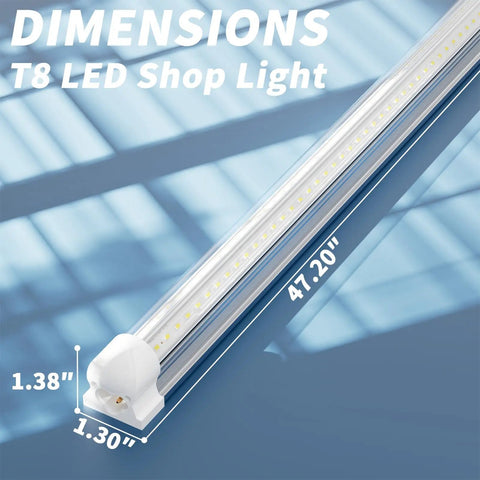 Side view dimensions of 12 Pack T8 LED Shop Light 4Ft 42W 6300 Lumen 5000K Daylight Linkable Plug And Play Garage Ceiling Workshop Lighting
