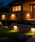All In One Outdoor Retaining Wall Lights Kit With Transformer 2700K Warm White Hardscape Landscape Lighting illuminating steps