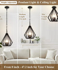 Dope Black Pendant Light For Kitchen Island With Adjustable Hanging Height, 3 Light Farmhouse Chandelier Style in living room