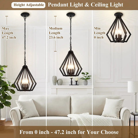 Dope Black Pendant Light For Kitchen Island With Adjustable Hanging Height, 3 Light Farmhouse Chandelier Style in living room