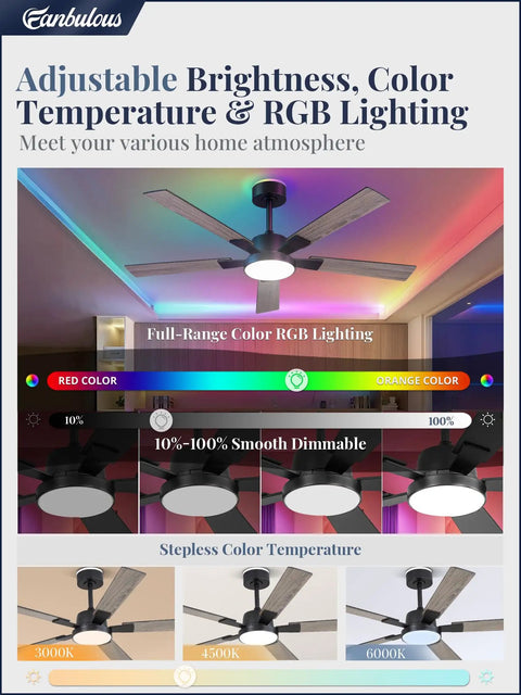 Modern 52 Inch Smart Ceiling Fan Provides Super Chill Airflow And Bright Dimmable Led Lighting Seamless Alexa And Google Assistant Sync No Sweat Assembly For Cozy Vibes Daily with adjustable RGB lighting and smooth dimming.