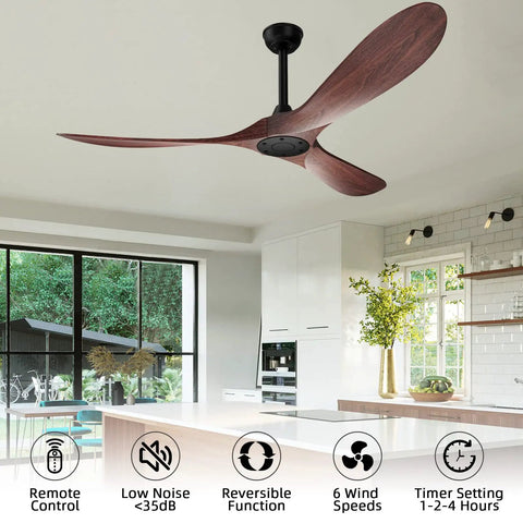 Big 60 Inch Outdoor Ceiling Fan With Remote Control, Reversible DC Motor For Patio, Walnut Finish With Black Accents