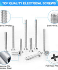 100 Piece Phillips Flat Head Screws Kit For Electrical Projects Sizes 6-32 And 8-32 Extra Long 304 Stainless Steel Outlet Screws