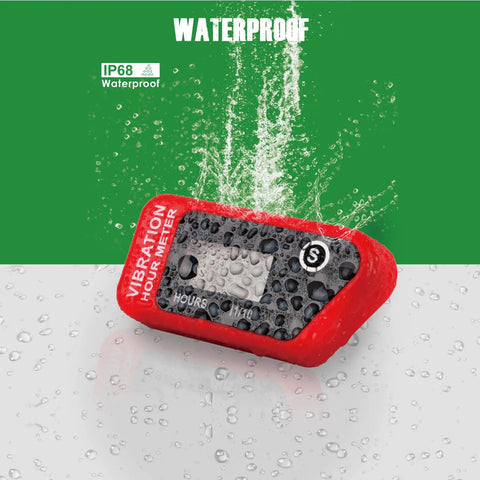 Vibration Hour Meter for Diesel and Gas Engines Waterproof IP68 with Two Sensitivity Settings Dialed In Partial Timer Tracks Total And Period Hours 0-99999 H 0.1 H Increments Resettable Maintenance Timer, red waterproof hour meter in splash test