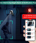 Battery Powered Outdoor Security Camera With Spotlight, 2K HD Wireless WiFi, AI Motion Detection monitoring a person at night