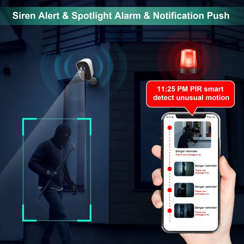 Battery Powered Outdoor Security Camera With Spotlight, 2K HD Wireless WiFi, AI Motion Detection monitoring a person at night