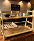 Bamboo Matcha Station Organizer With 3 Tier Shelf Large Capacity For Coffee And Tea Bar Accessories Easy Tool Free Assembly Eco Friendly Kitchen Decor Perfect For Matcha Lovers And Coffee Nerds displayed on a kitchen counter