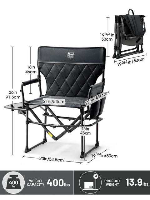 Heavy Duty Camping Chair With Compact Fold Built In Side Table And Pocket For Camping Lawn Fishing And Sports Supports Up To 400 Lbs