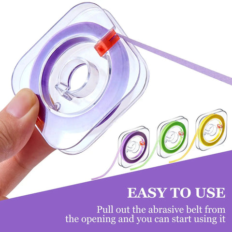 Dental Polishing Strips Set Three Rolls 4mm By 600mm For Pre Polishing Polishing And Shaping With Coarse Purple, Medium Green And Fine Yellow Colors