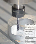 Five-Piece 2 Flute Square Nose End Mill Set TiAlN Coated Carbide Upcut CNC Router Bits 1/4 Inch Shank in use with metal piece