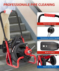 Built Tough Auto Feed Electric Drain Auger with retractable handle and heavy-duty wheels for easy maneuverability.