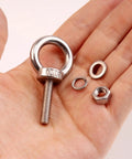 4 Pack M6 x 25mm Threaded Eyebolts With Nuts And Washers, Stainless Steel Marine Grade Shoulder Eye Bolt in hand