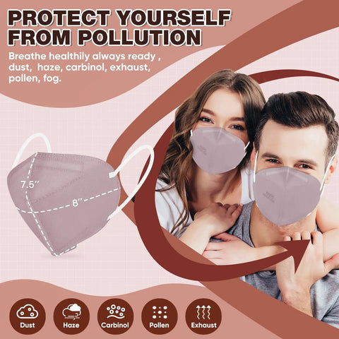 Pink KN95 Face Masks For Men And Women 5 Layer Disposable Respirator With Breathable Comfort 95 Percent Filter Efficiency