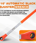 Automatic Slack Adjuster Tool Kit for Big Rig Trucks and Trailers, 9/16" wrench, orange easy grip handle