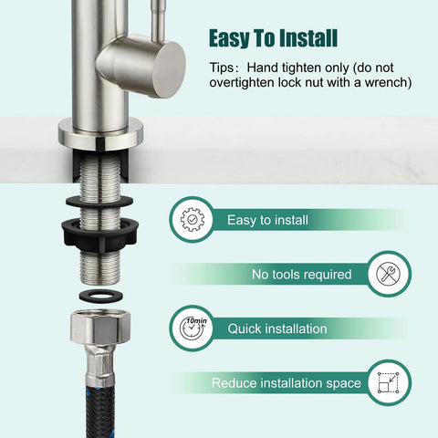 Installation guide for Slick Single Handle Gooseneck Bar Sink Faucet Finished In Brushed Nickel and built from commercial grade SUS304.