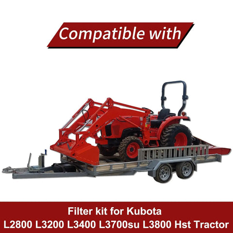 Complete Tractor Maintenance Kit With Oil Fuel Air And Hydraulic Filters For Kubota L2501 L2800 L3200 L3400 L3700SU L3800 HST on trailer