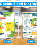 Crystal Clear 8.5 By 11 Inch Acrylic Sign Holder Set, 10 Pack, Double Sided display with menu on a tabletop setting