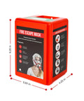 Fire Emergency Escape Mask And Hood For Smoke And Carbon Monoxide Protection, package showing dimensions and features