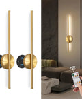 Rechargeable Wireless Wall Sconces Set Of Two 24 Inch gold finish design with magnetic mount in modern living space.