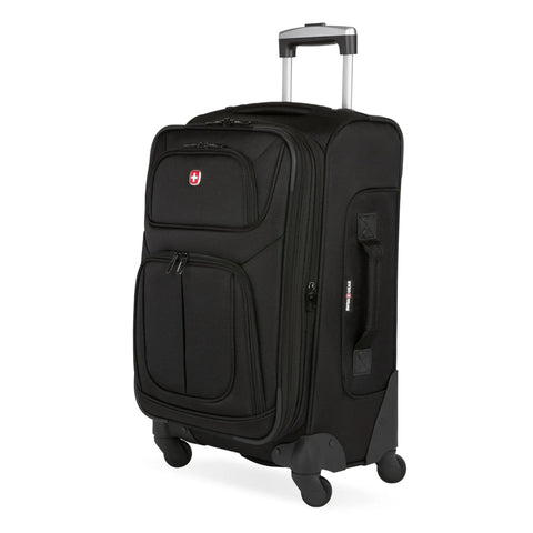 Softside Expandable Spinner Luggage For Travel Durable Lightweight Carry On Suitcase 21 Inch Black with 360° wheels and handle