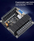 Top view of DC24V PLC Controller Kit With Relay Output For Industrial Automation FX1N 14MR Module, showing circuit board and connectors.