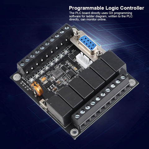 Top view of DC24V PLC Controller Kit With Relay Output For Industrial Automation FX1N 14MR Module, showing circuit board and connectors.