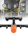 Nan Pressure Regulator Valve For Air Compressors And Small Pneumatic Systems with gauges and pipes in industrial background
