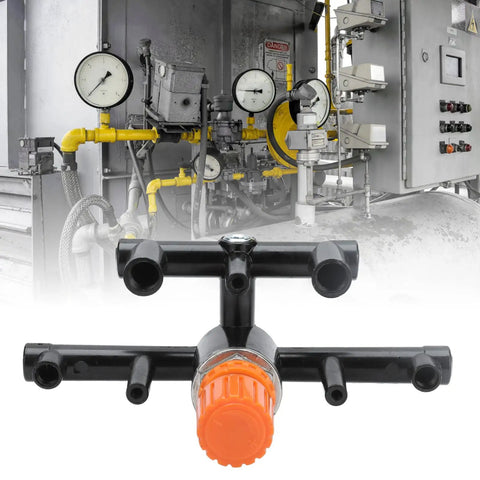 Nan Pressure Regulator Valve For Air Compressors And Small Pneumatic Systems with gauges and pipes in industrial background