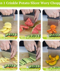 Front view of Suuker 2-in-1 crinkle cutter and peeler; stainless blades; sliced potatoes, watermelons, carrots, cucumbers