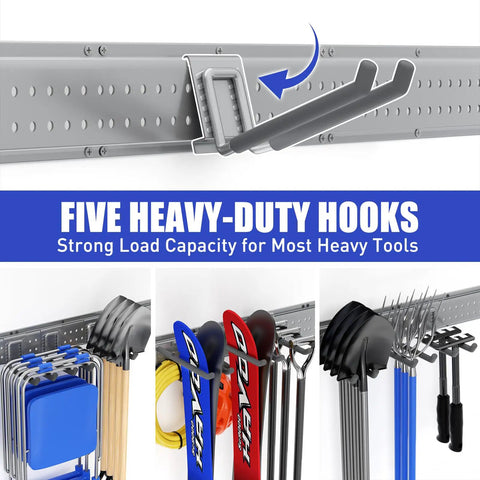Heavy Duty 48 Inch Garage Tool Organizer Wall Mount With 10 Adjustable Hooks Holds Up To 400 Lbs for garden shed organization