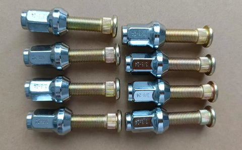 Beefy Wheel Stud And Nut Kit Replacement For Polaris ATV And UTV Front And Rear 8pcs 3/8-24 Threads, chrome and copper finish