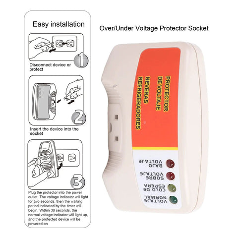Rock Solid Voltage Surge Protector Plug Single Outlet with installation instructions to protect appliances from surges.