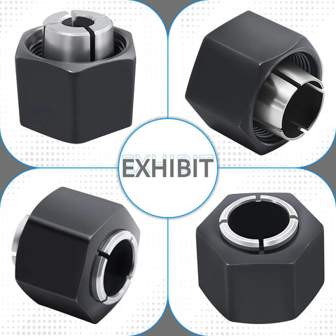 Router Collet Chuck And Nut Set Including One Half Inch And One Quarter Inch Collets Twelve Point Seven Millimeter And Six Point Three Five Millimeter Replacement For Pro Grade Plunge And Fixed Base Routers Fits Wide Range Of Models.