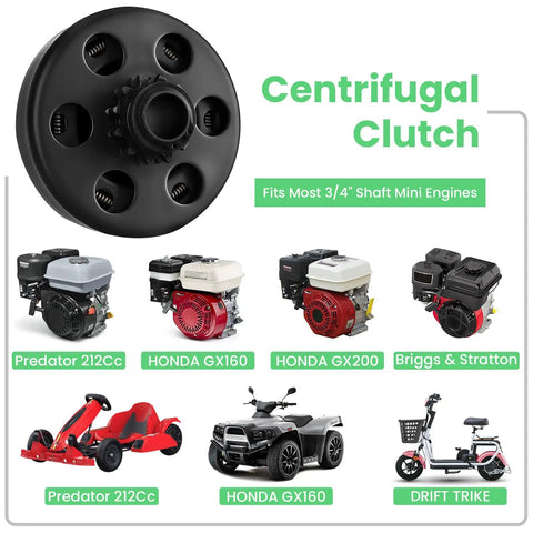 Heavy Duty 12 Tooth Centrifugal Clutch Kit With Three Quarter Inch Bore, compatible with Predator 212cc and Honda engines.