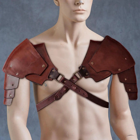 Dope Medieval PU Leather Double Pauldrons Shoulder Armor For Cosplay LARP And Historical Festivals on mannequin