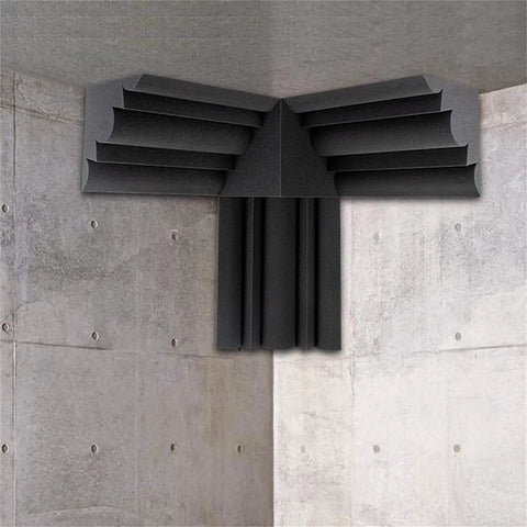 Flat Out Silent Acoustic Foam Panels For Walls And Ceilings That Squash Echo And Reverb With Tackable Surface For Easy Pin Ups And Crystal Clear Home Studio Sound, corner installation.