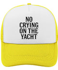 Lightweight Yellow Baseball Cap For Men Everyday Style Breathable Comfort All Day Wear Ideal For Outdoor Adventures Travel Sports And Casual Streetwear with 'No Crying On The Yacht' print.