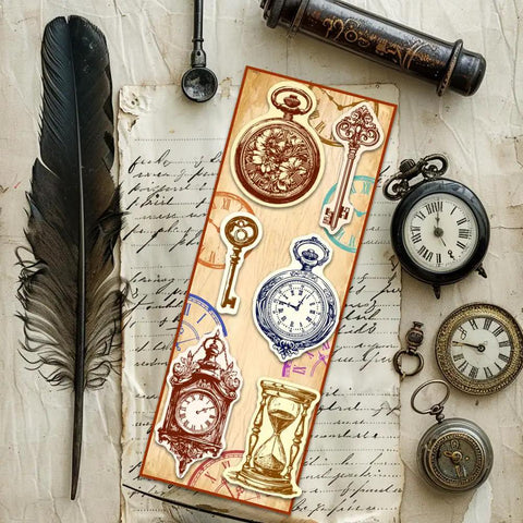 Vintage Clock Clear Stamp Super Crisp Hourglass Design For Scrapbooking And Journal Crafting showcasing various clock designs.