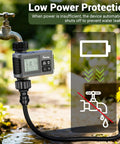 Water timer from 360 Degree Adjustable Drip Irrigation System With 50 Ft Tubing, 16 Nozzles, rain delay feature visible