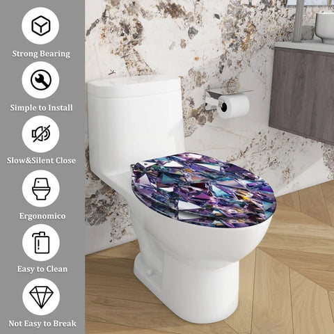 Elongated Toilet Seat Quiet Close Bathroom with colorful design, fits standard toilets, easy to clean and install.