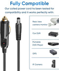 Kickstart Your Road Trips With This 6.5Ft DC Power Cord Featuring A Snug 5.5X2.1Mm Cigarette Lighter Plug For 12V To 24V Vehicles. Coiled design for compatible use with various devices.