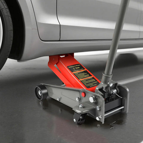 3 Ton Floor Jack With Fast Lift And Wheels, Heavy Duty Hydraulic Jack With Single Piston Pump Lifting Car, Red, Steel Construction