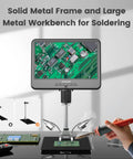 10.1 Inch Digital Microscope For Adults With 1080p Video And 12MP Imaging, 8 LED Illumination, Coin Magnifier For Error Coins, Soldering Electronics Microscope, Metal Stand, PC View, 32GB Storage with metal stand for soldering PCB work