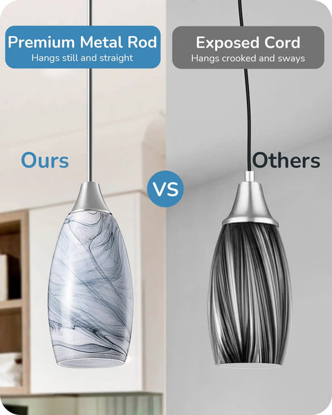 Comparison of Modern Hand Blown Gray Marble Glass Pendant Light For Kitchen Island With Brushed Nickel Finish against a competing design.