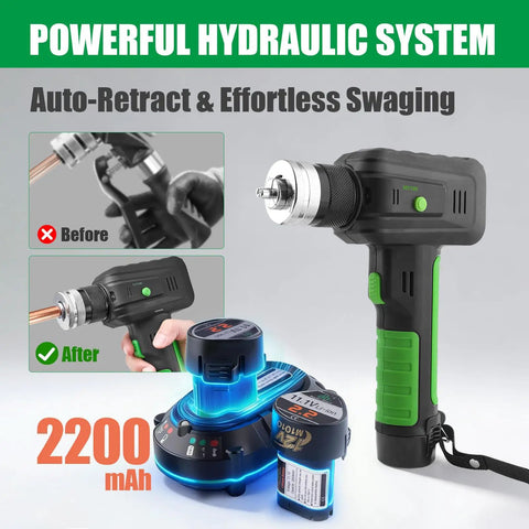 Pro Super Stars Electric Tubing Expander Swaging Tool Kit W 2200mAh Battery showing cordless tool and battery for HVAC use.